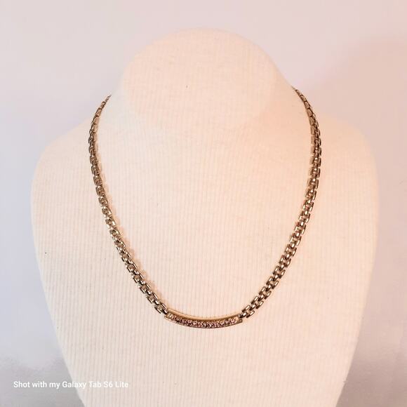 Gold Tone Princess Necklace Purple Stone Bar Pendant Rectangular Links - Picture 1 of 10